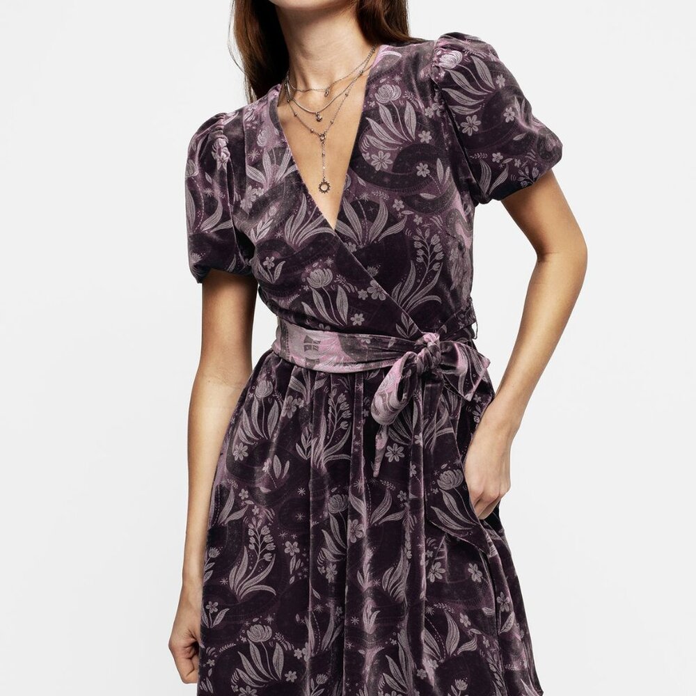 Disturbia Dception Snake Foil Print Velour Midi Wrap Dress